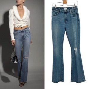 FRAME Le High Flare Jeans Crystal Shores Rips Wash Denim Size 28